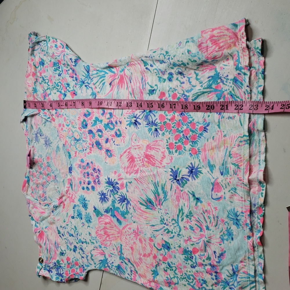 Lilly Pulitzer Inara 100% Linen Floral Vibrant Shirt Top Size M Beachy Coastal - Picture 13 of 15